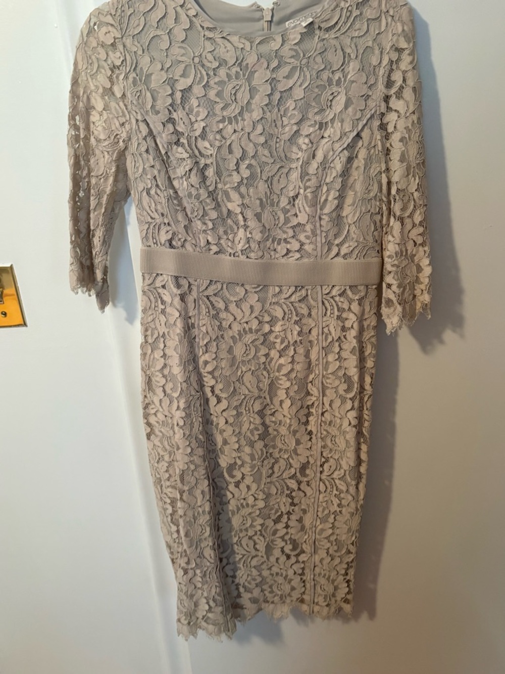 New York & Company Taupe Lace Sheath Midi Dress